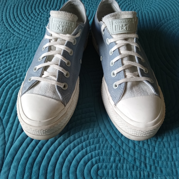 Platform Converse Lowtop All Stars Light Blue & White With Muted Logo - Picture 2 of 14